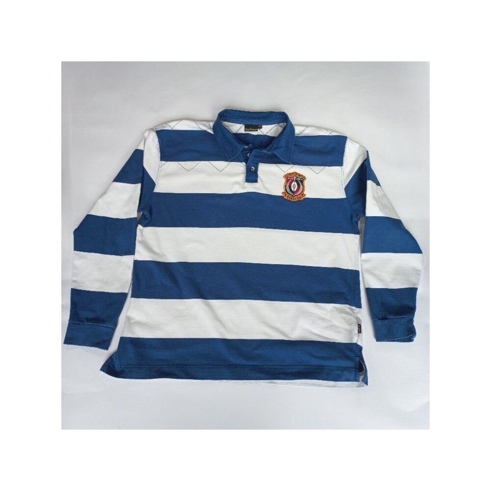 rugby polo shirt vintage barbour xl longsleeve blue white striped XL embroider